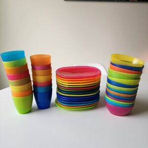 Ikea Kalas Kids Dish Set Multicolor Plastic 45 Piece Set Rainbow Vintage 2011